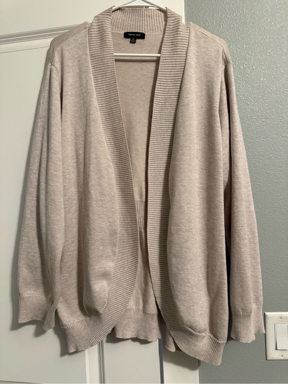 Verve Ami Cream Open-Front Ribbed Shawl Collar Cardigan